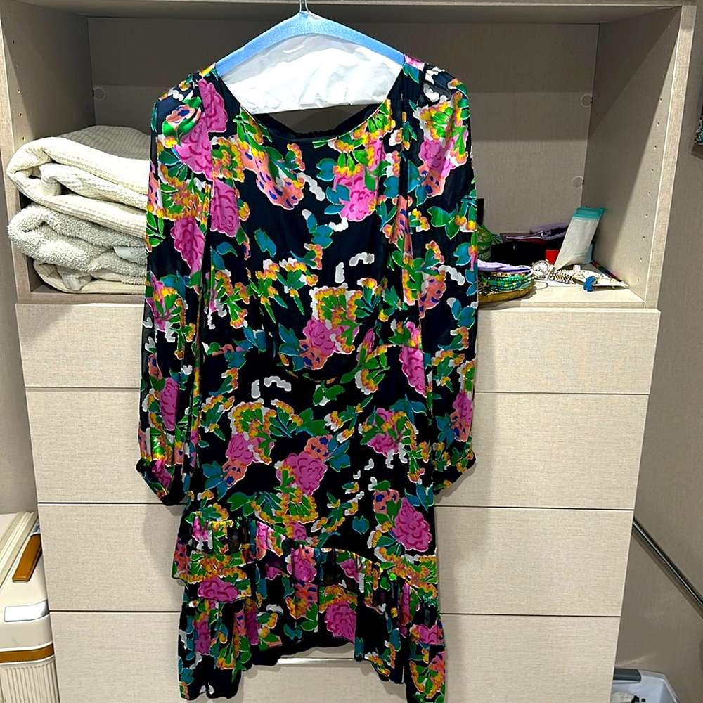 Saloni black floral dress